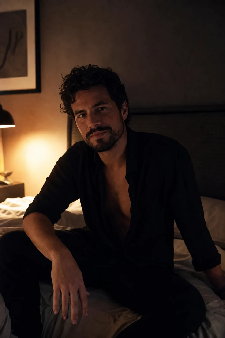 Man in moody bedroom