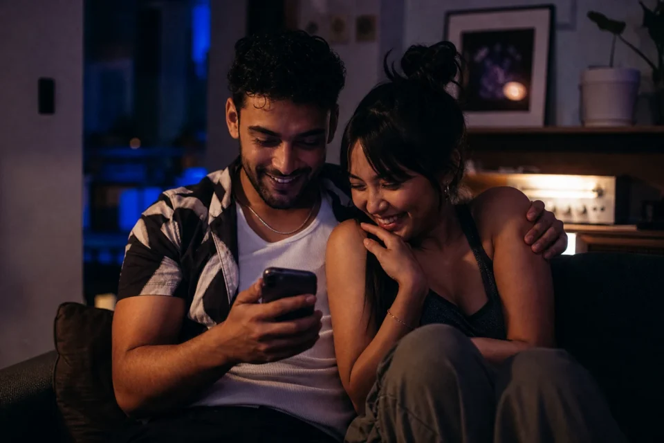 Flirty couple at home