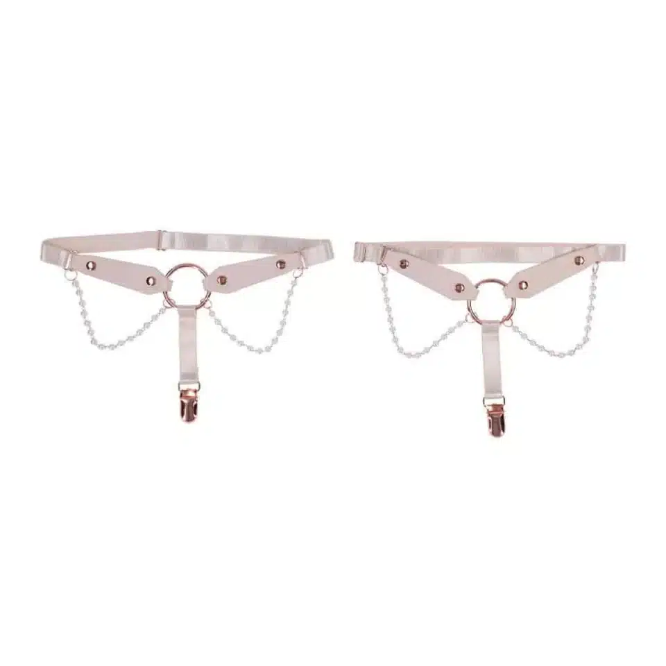 PEACHES 'N CREAME Faux Leather Pearl Garters