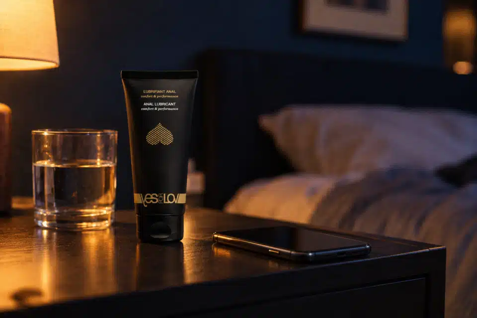 Anal lubricant on bedside table