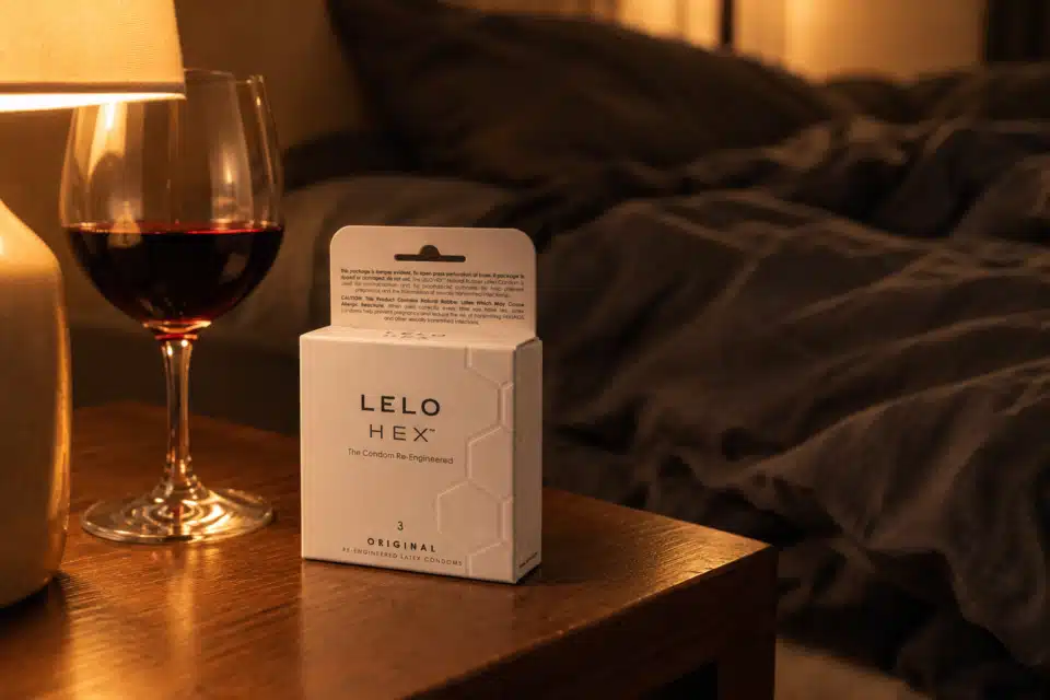 Condom box on a bedside table