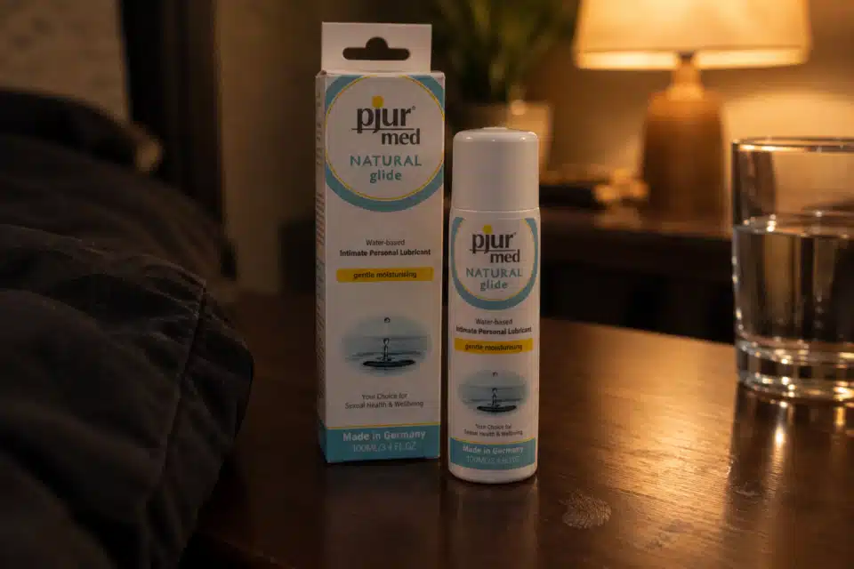 Water-based lubricant on nightstand